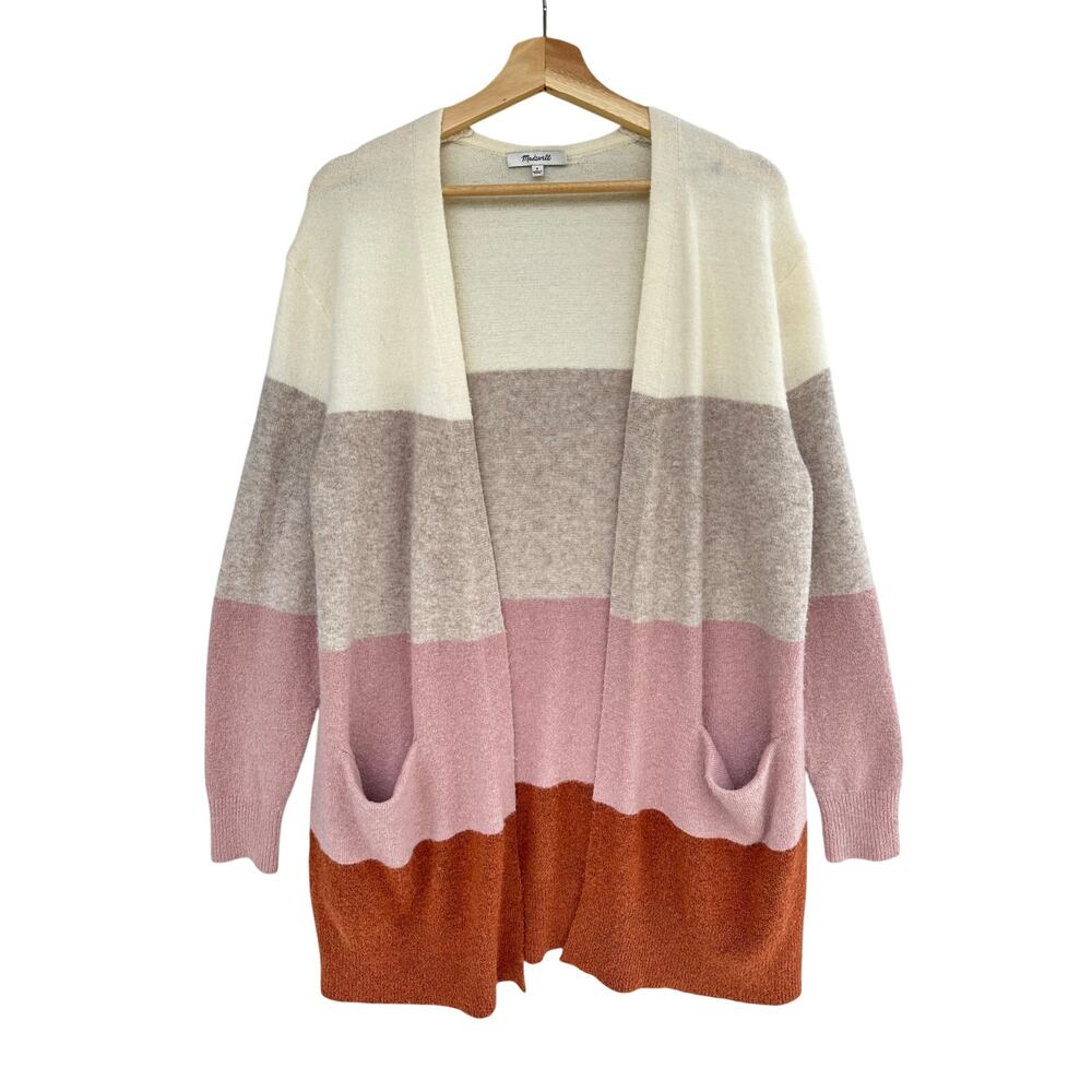 Madewell Merino Wool Alpaca Blend Long Line Open Cardigan Color Block Size Small